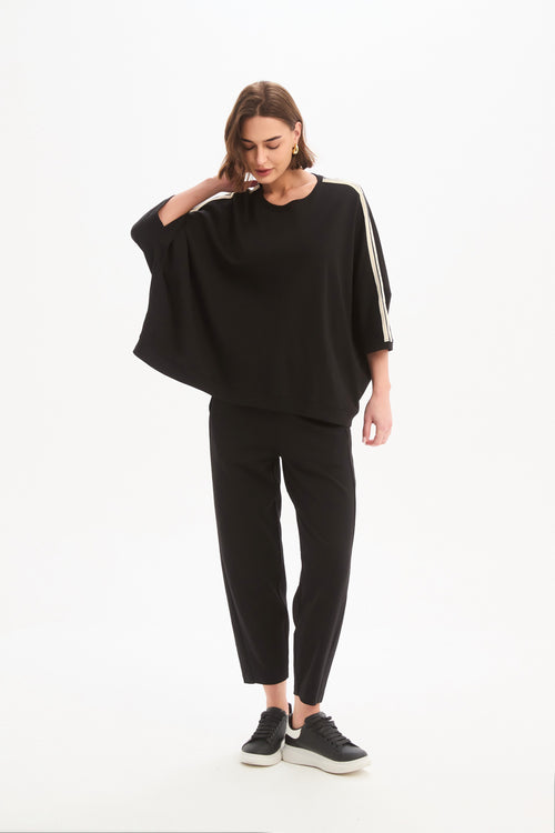 Tirelli Black with Cream Oversized 3/4 Stripe Sleeve T Shirt