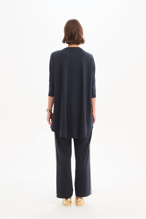 Tirelli Navy With Navy Stripe Front 3/4 Sleeve T Shirt