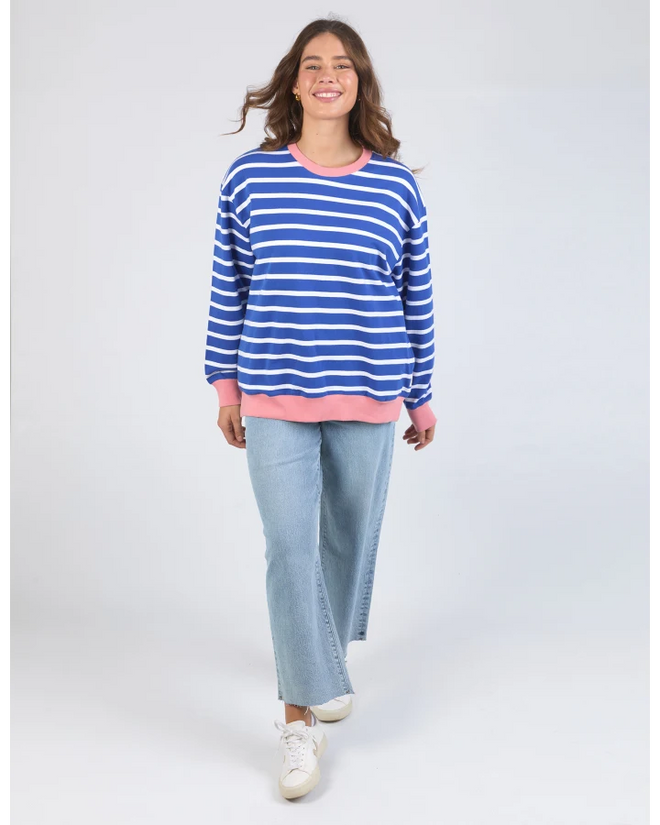Elm Tully Stripe Fleece Crew Sweatshirt French Blue