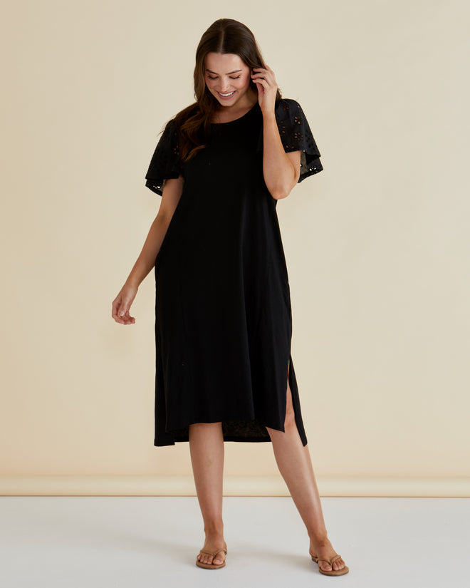 Betty Basics Sawyer Embroidered Dress Black