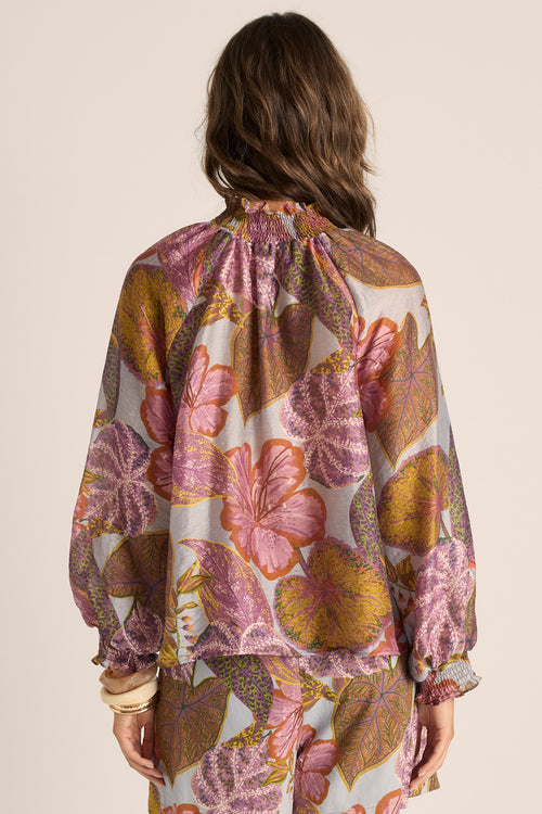 Fate and Becker Daria Shirred Blouse Leaf Print