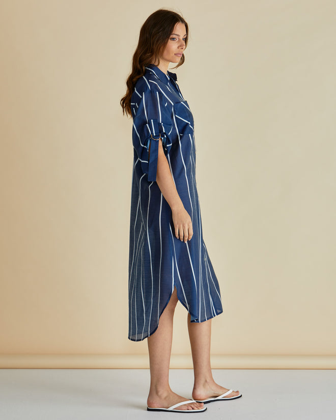 Betty Basics Hayman Shirt Dress Navy White Stripe