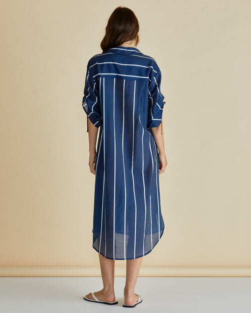 Betty Basics Hayman Shirt Dress Navy White Stripe
