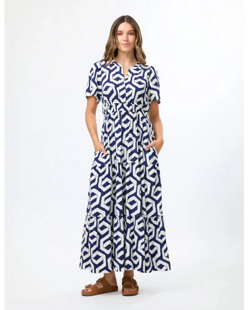 PREORDER - Stella and Gemma Vittoria Dress Indigo Geo DUE OCTOBER