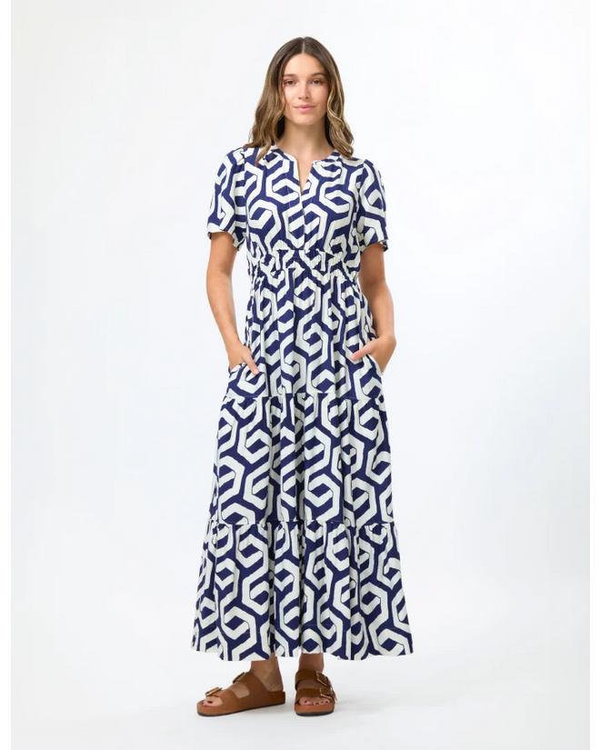 PREORDER - Stella and Gemma Vittoria Dress Indigo Geo DUE OCTOBER