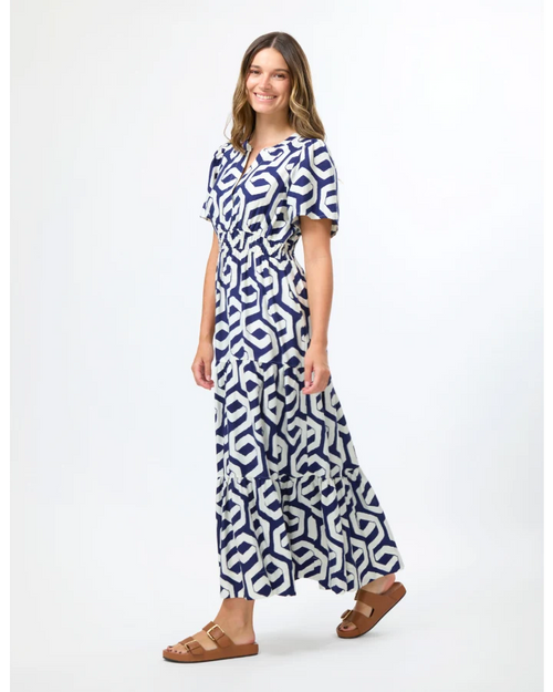 PREORDER - Stella and Gemma Vittoria Dress Indigo Geo DUE OCTOBER