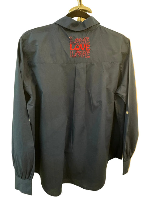 Zoda Navy Embroidered Shirt Love Je T'aime