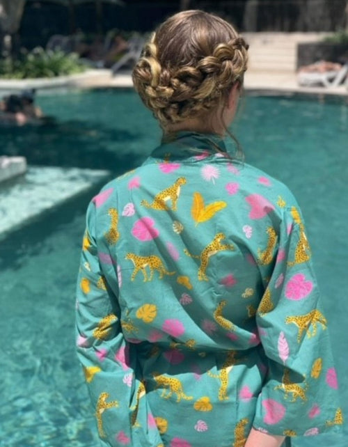 Cheeky Cheetah Kimono Robe Palm Green