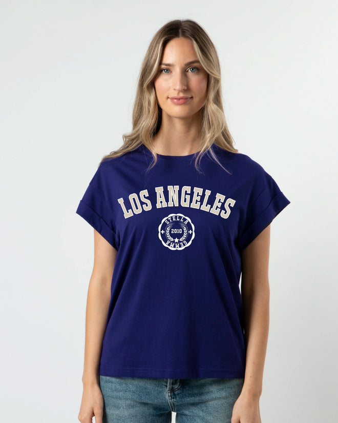Stella and Gemma Los Angeles Cuff Sleeve T Shirt Navy Cobalt