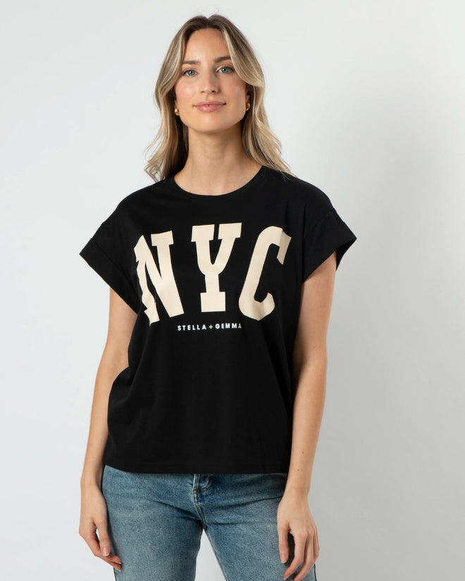 Stella and Gemma NYC Black Cuff Sleeve T Shirt
