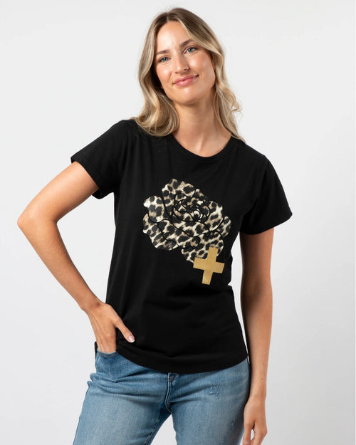 Stella and Gemma Black Leopard Rose T Shirt